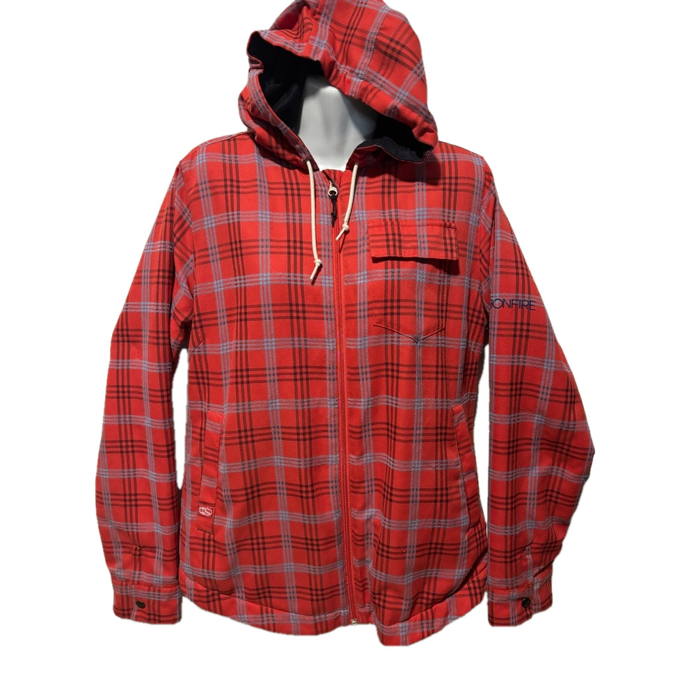 Bonfire Plaid, Lined, Hooded, Snowboard / Camping Jacket Size Medium